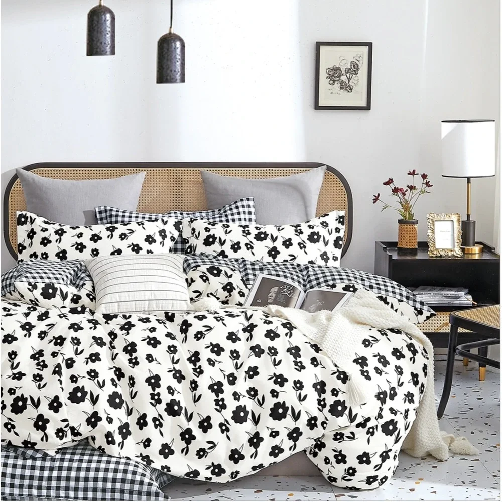 Hepburn Black‎ Gingham Plaid 100% Cotton Sheet Full Preppy Farmhouse Country